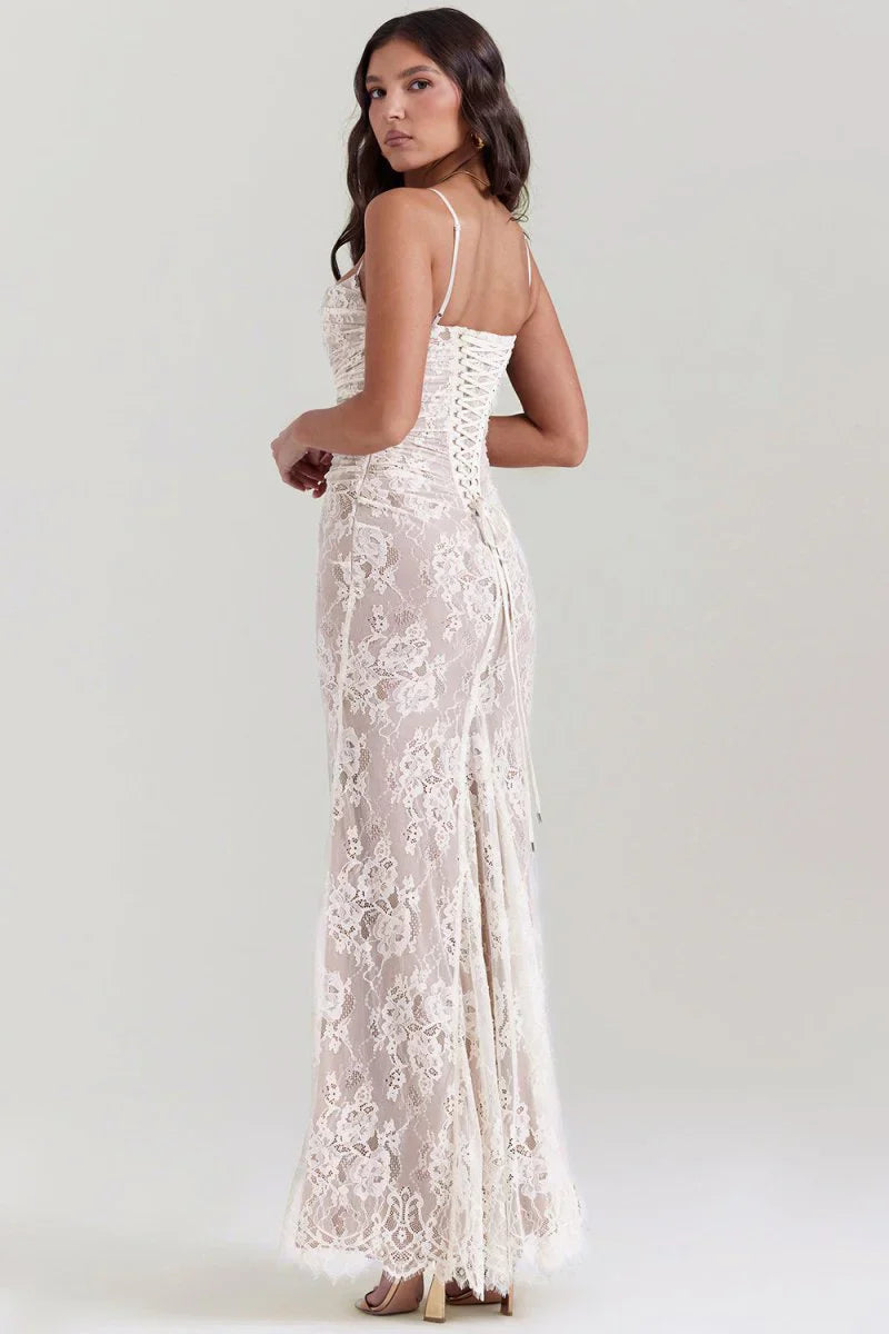 LYOR Shoulder-On Floral Lace Maxi Dress