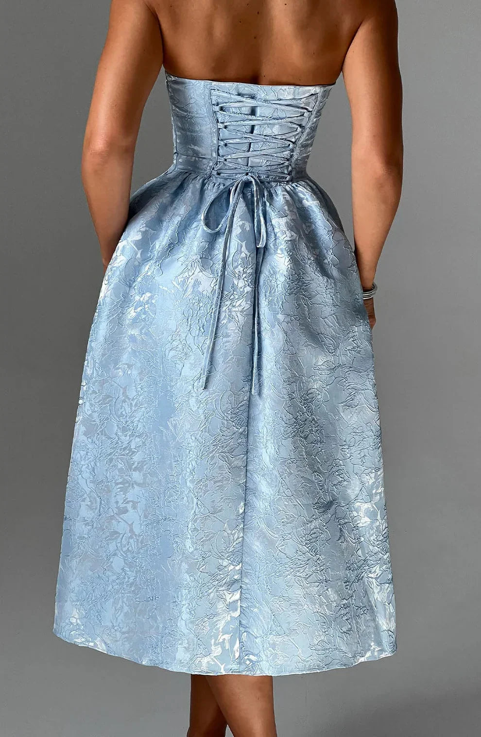 LYOR Strapless Jacquard Midi Dress