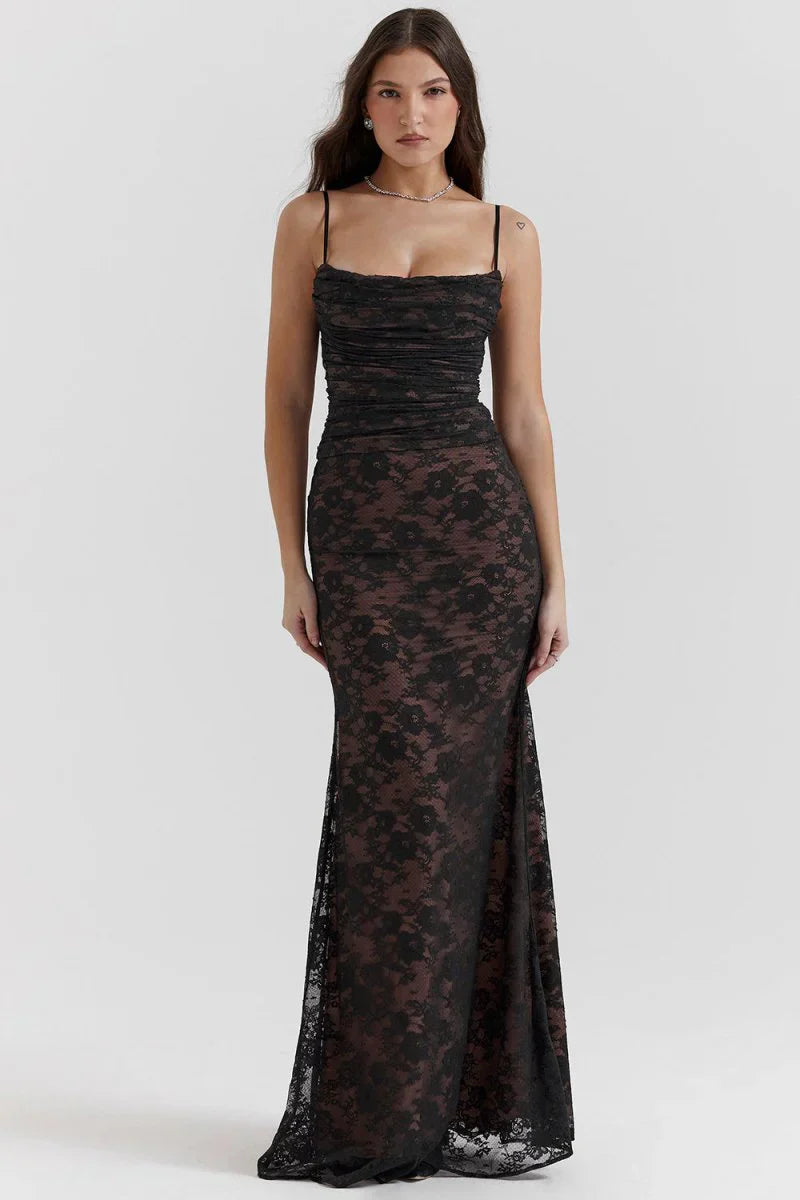 LYOR Shoulder-On Floral Lace Maxi Dress
