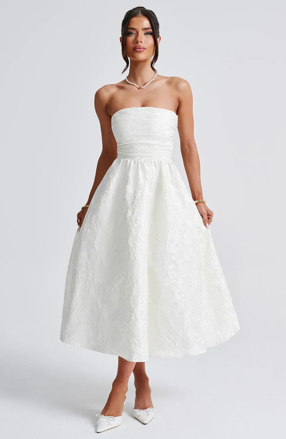 LYOR Strapless Jacquard Midi Dress
