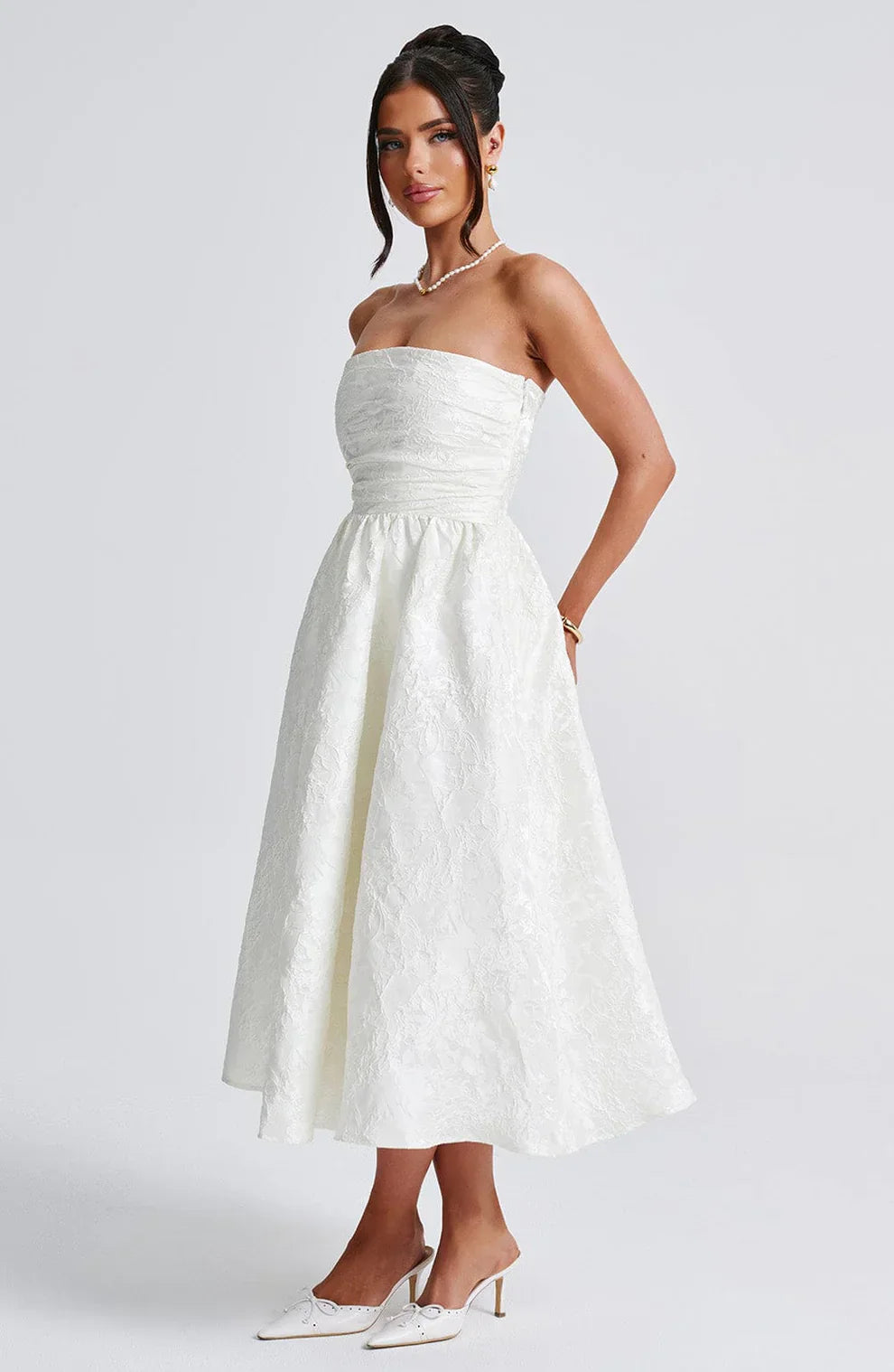 LYOR Strapless Jacquard Midi Dress