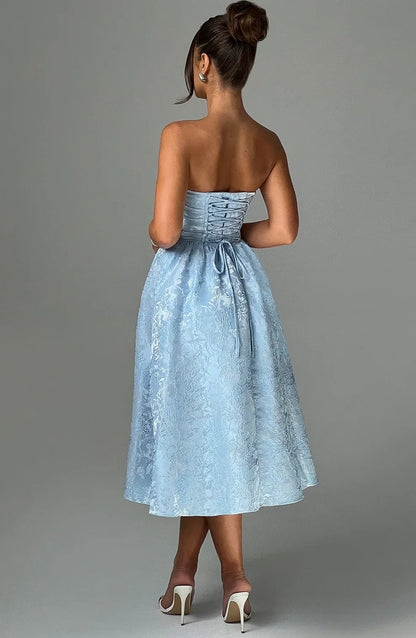 LYOR Strapless Jacquard Midi Dress