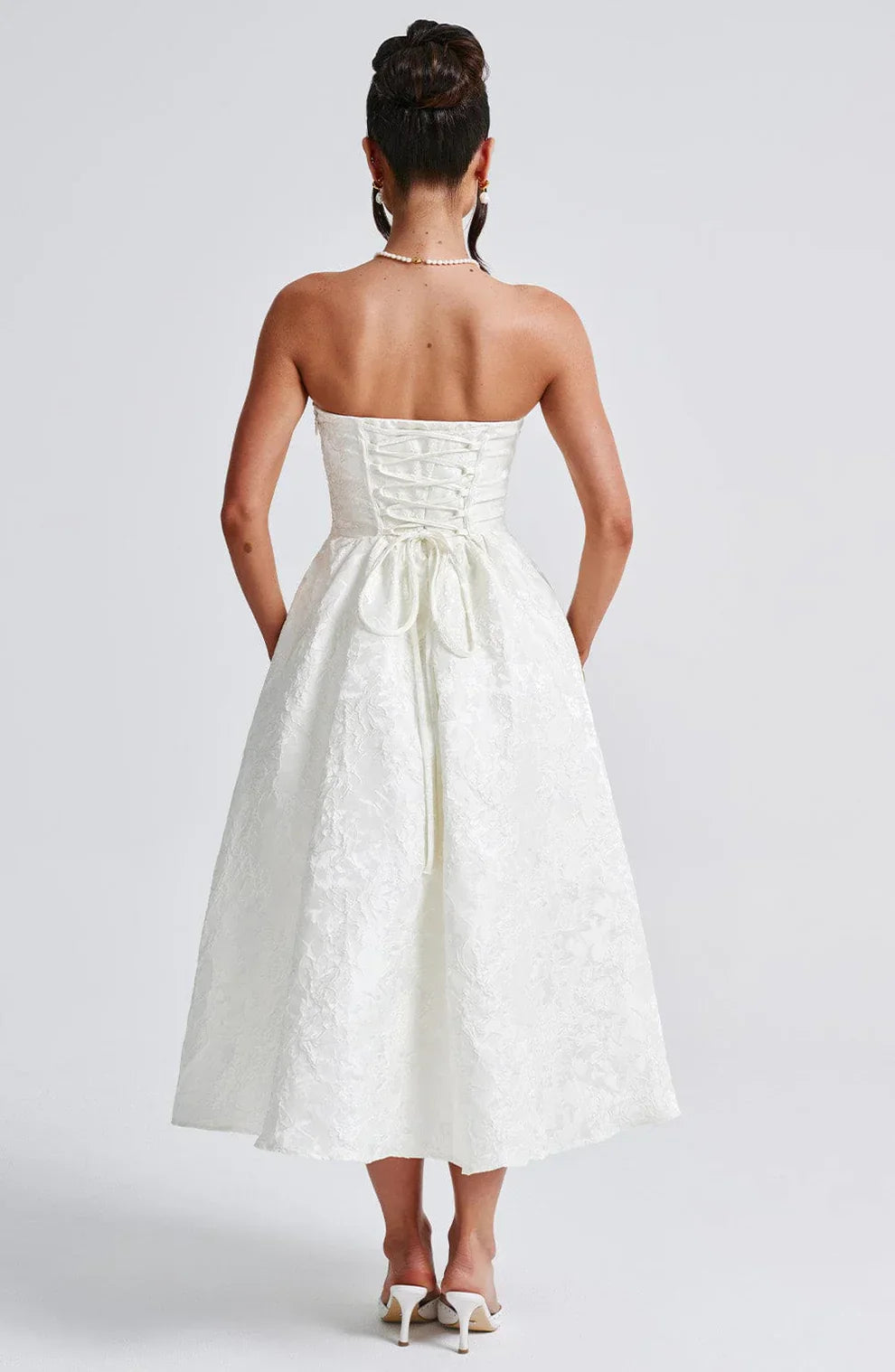 LYOR Strapless Jacquard Midi Dress