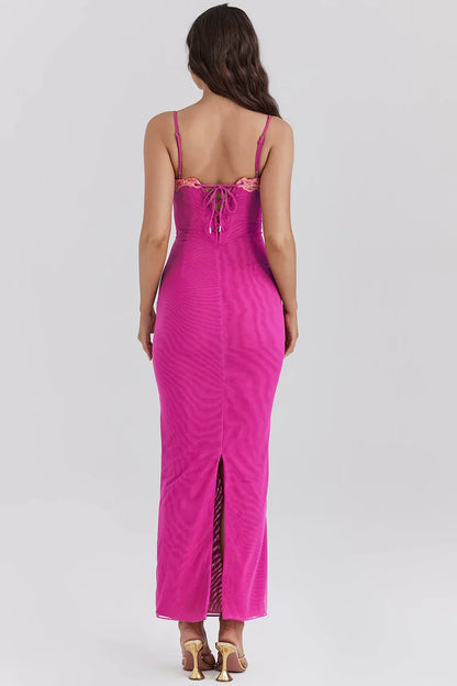 LYOR Contrast Lace Slit Maxi Dress
