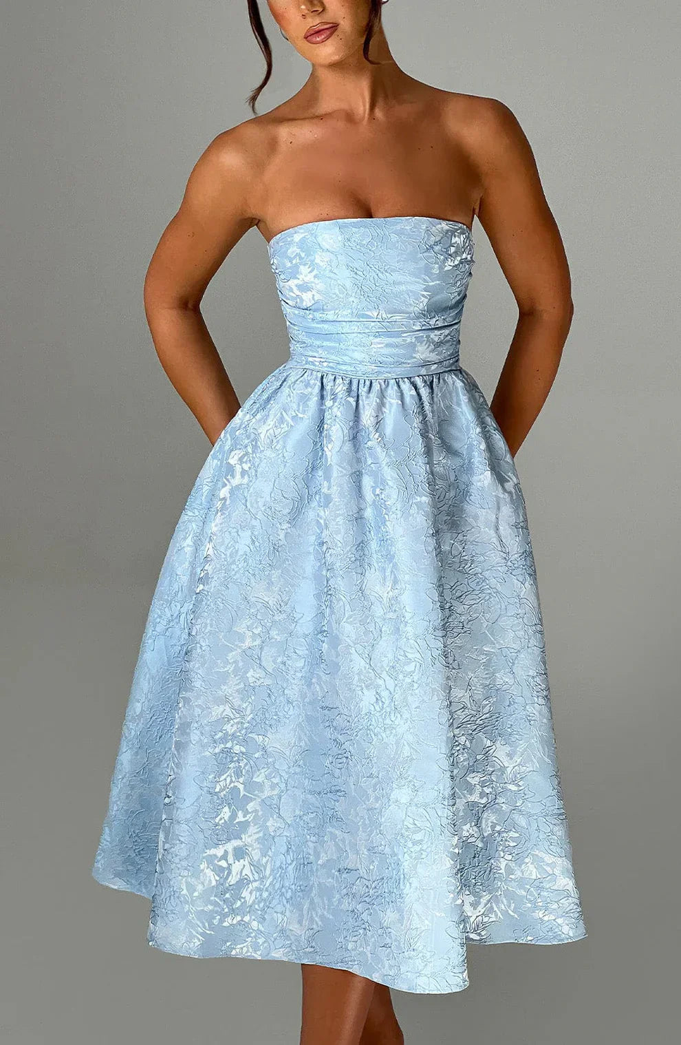 LYOR Strapless Jacquard Midi Dress