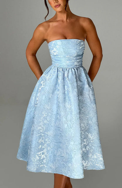 LYOR Strapless Jacquard Midi Dress