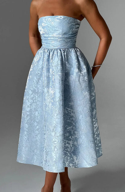 LYOR Strapless Jacquard Midi Dress