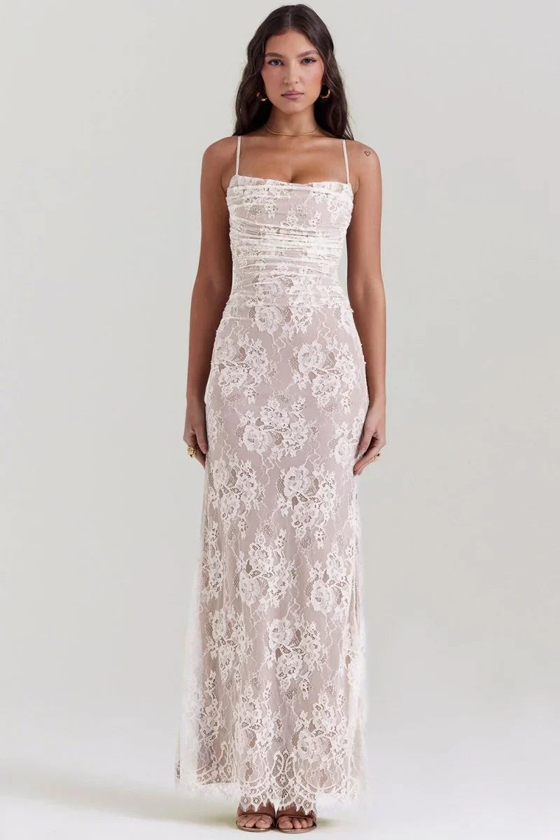 LYOR Shoulder-On Floral Lace Maxi Dress