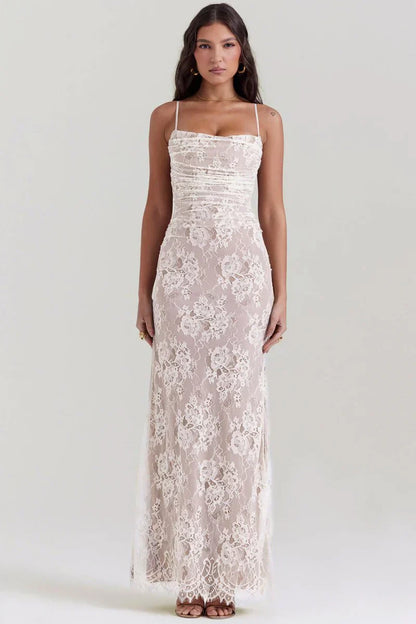 LYOR Shoulder-On Floral Lace Maxi Dress