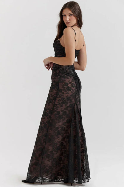 LYOR Shoulder-On Floral Lace Maxi Dress