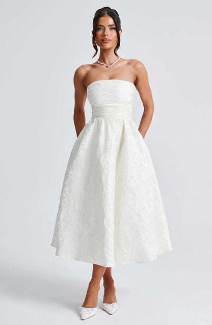 LYOR Strapless Jacquard Midi Dress